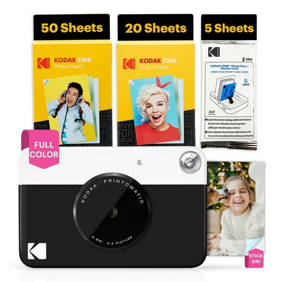 Kodak Printomatic Instant Print Camera 5MP with ZINK Zero-Ink, 2x3 Photo Paper, Black