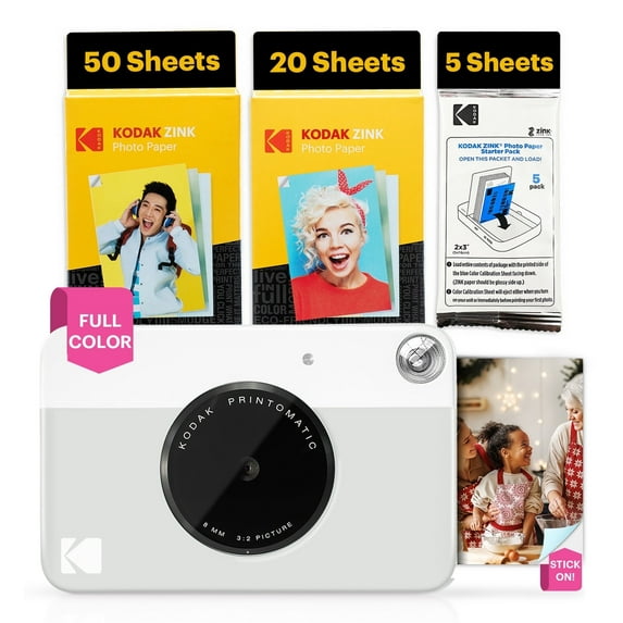 Kodak Printomatic Instant Print Camera with ZINK Zero-Ink Printing, 5MP, 2x3 Photo Paper (75 Sheets), Gray