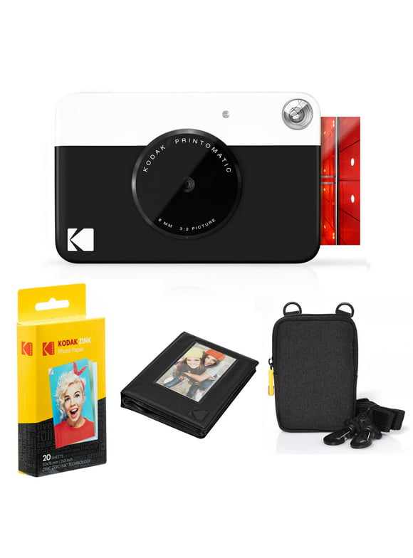Kodak Printomatic Instant Camera (Black) Bundle with Zink Paper, Case and Album