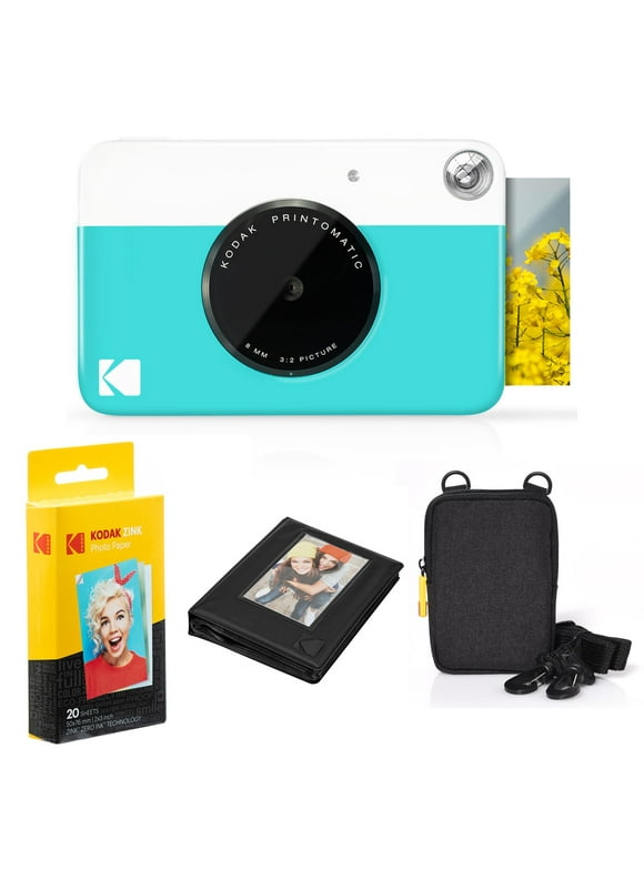 Kodak Printomatic Instant Camera (Blue) Bundle with Zink Paper, Case and Album
