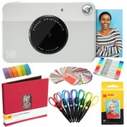 Kodak Printomatic Instant Camera (Gray) Art Bundle, Zink Paper, Scissors, Scrapbook Album & More