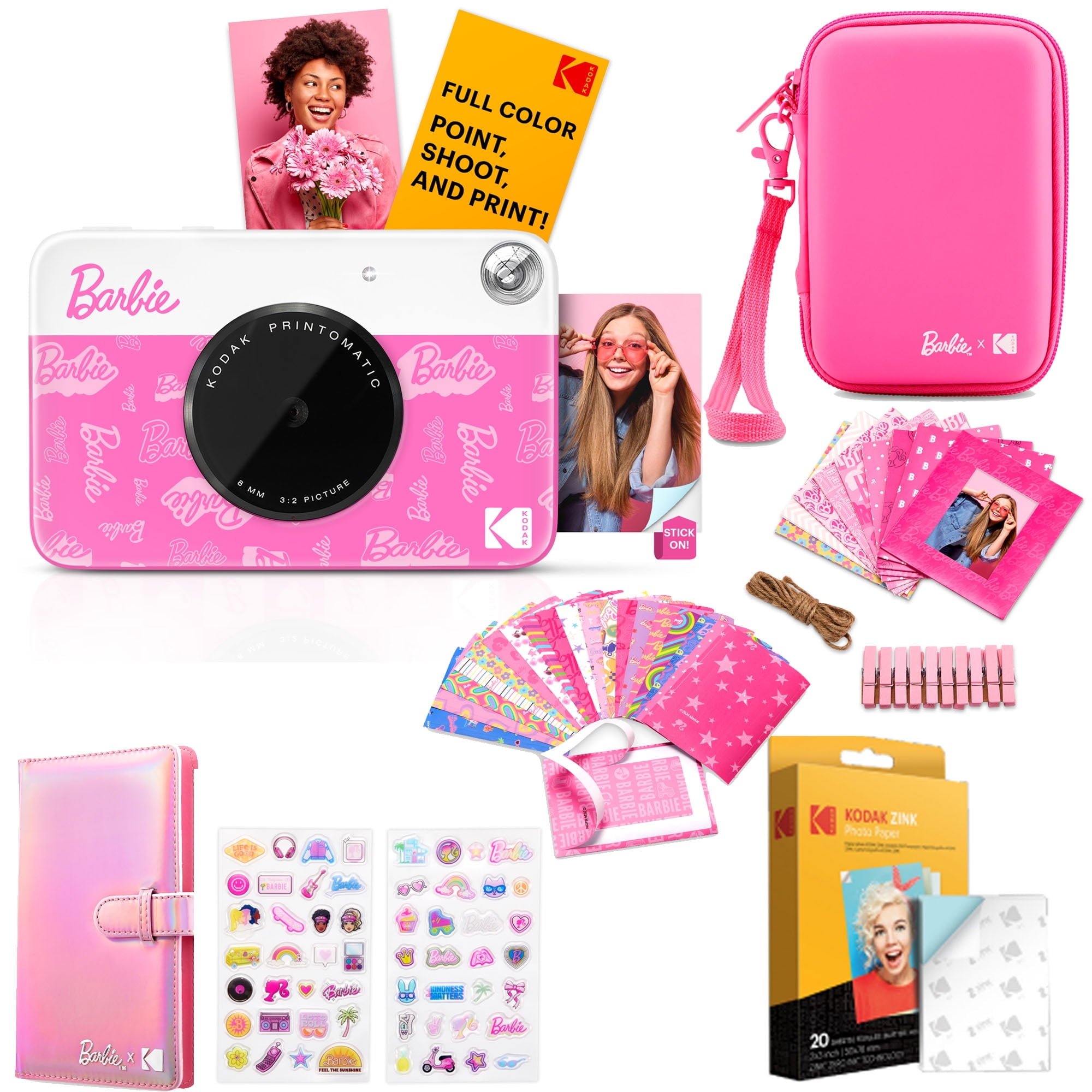 Kodak Printomatic Barbie Instant Print Digital Camera & Zink Photo Paper (20 Sheets) & Accessories