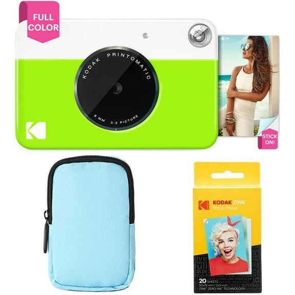 Kodak Printomatic Instant Print Camera Starter Bundle with Blue Soft Case & 20-Pack Zink Photo Paper - Green