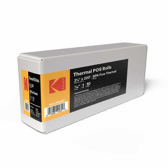 Kodak Receipt Rolls, 3-1/8" x 220', 48 Gram Weight, BPA Free, Grade A, Pure 85 White Paper, Unique Thermal Coating, 10 Rolls per Carton