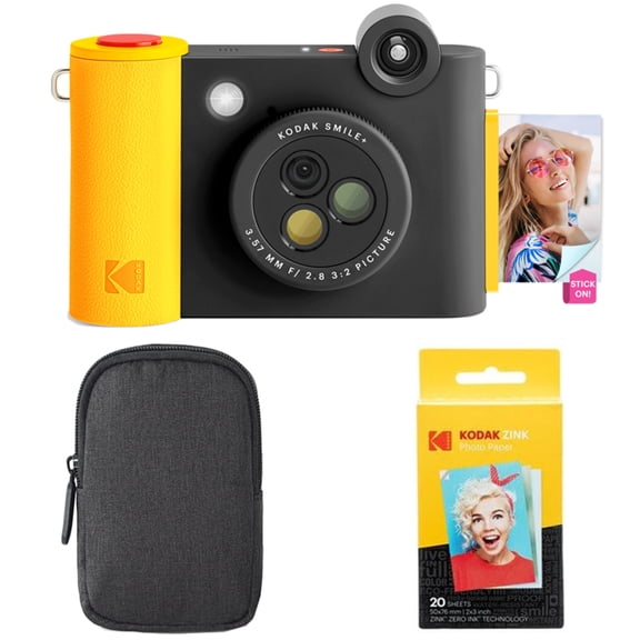 Kodak Smile+ 10MP Digital Instant Print Camera, Zink Photo Paper & Case Starter Bundle - Black