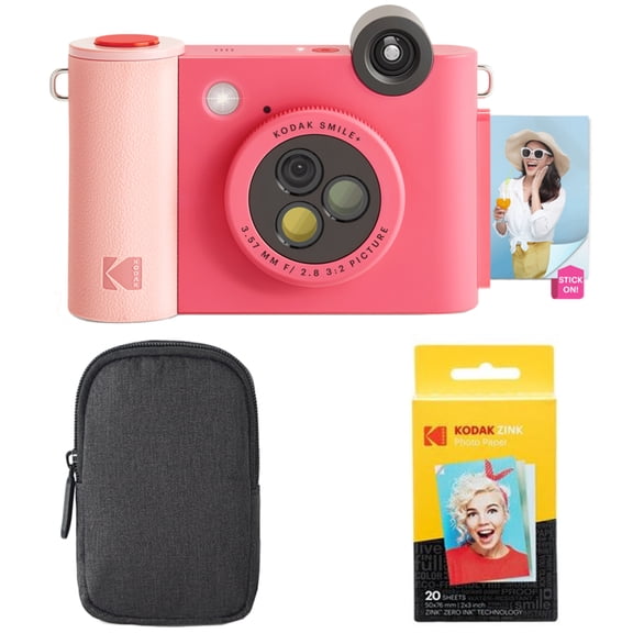Kodak Smile+ 10MP Digital Instant Print Camera, Zink Photo Paper & Case Starter Bundle - Fuchsia