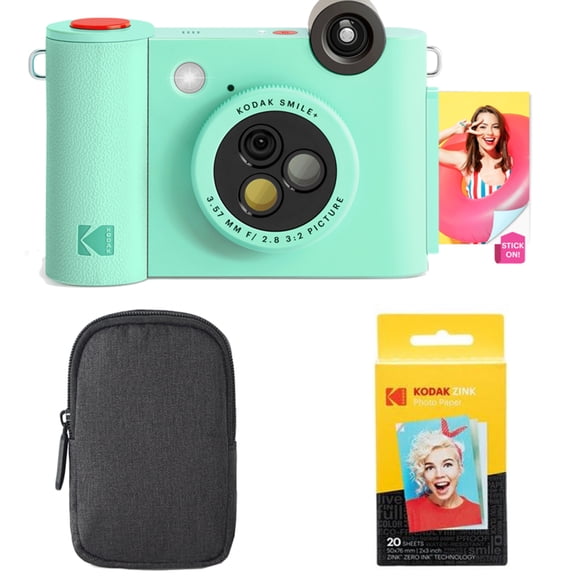 Kodak Smile+ 10MP Digital Instant Print Camera, Zink Photo Paper & Case Starter Bundle - Green