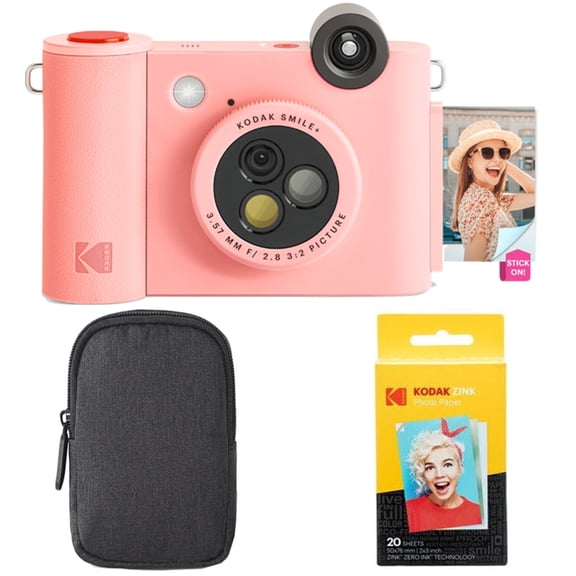 Kodak Smile+ 10MP Digital Instant Print Camera, Zink Photo Paper & Case Starter Bundle - Pink