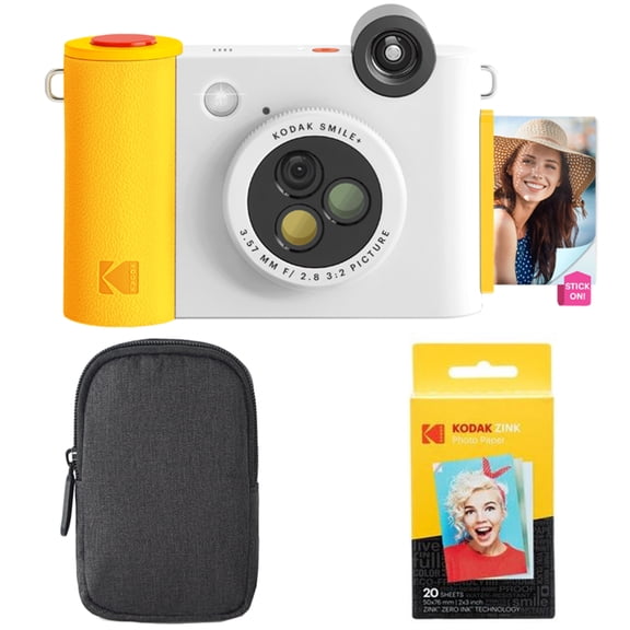 Kodak Smile+ 10MP Digital Instant Print Camera, Zink Photo Paper & Case Starter Bundle - White