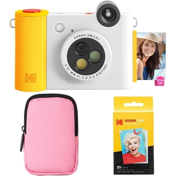 Kodak Smile+ 2-in-1 Instant Camera & Bluetooth Printer Starter Bundle w/ Soft Case (White)