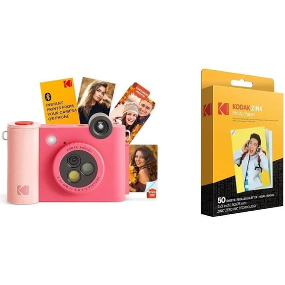 Kodak Smile+ 2-in-1 Instant Print Camera Gift Bundle w/ Case, Zink 20pk & Accessories (Fuchsia)