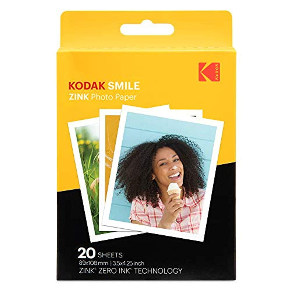 Kodak Smile Zink Photo Paper 3.5x4.25, Sticky Photo Print Paper - 20  Sheets 