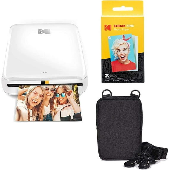 Kodak Step Mobile Instant Photo Printers Go Bundle with Zink Paper & Carrying Case, White