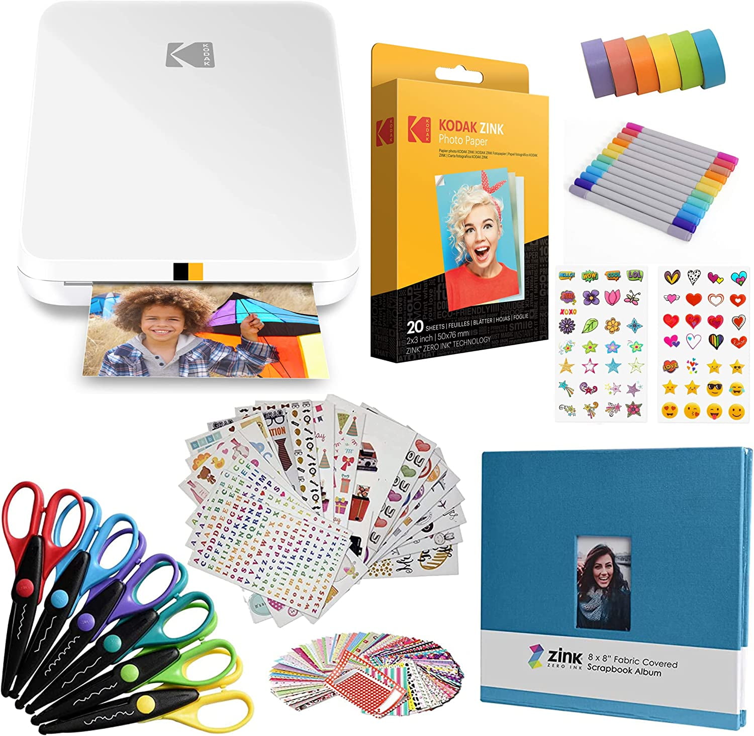 Kodak Step Slim Portable Instant Photo Printer Kit with 2x3” Paper,  Scissors, Scrapbook Album & More 