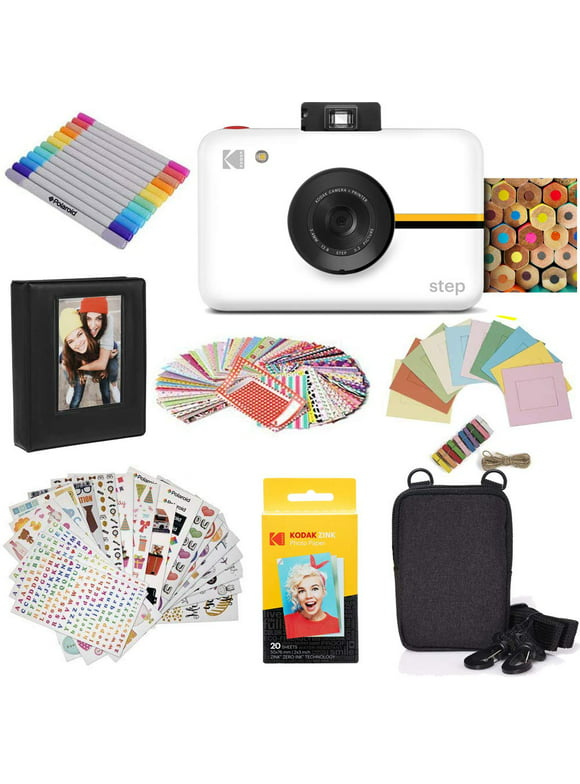 Kodak Step Touch Instant Print Camera (White) Bundle, 2x3" Paper, Case, Album, Markers, and Stickers