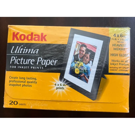 Kodak Ultima High Gloss Picture Paper For Inkjet Printers 4X6 Inch Color Last