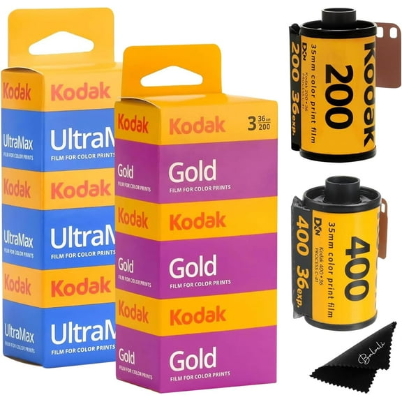 Kodak Ultramax 400 35mm Film 3 Pack & Kodak Gold 200 35mm Film 3 Pack Bundle (6 Total Rolls) 36exp for 35mm Film Camera 35mm - Kodak Film- Microfiber Cloth - 35 mm Film roll- Camera Film-
