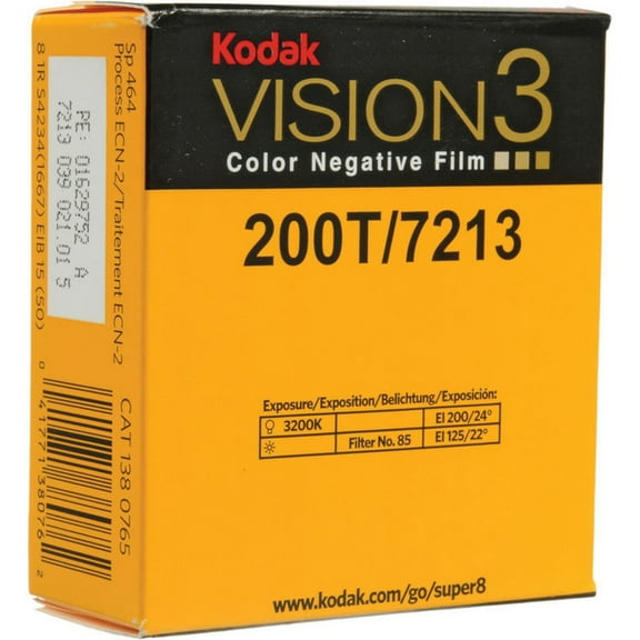 Kodak VISION3 200T/7213 Color Negative Film, Super 8 Cartridge, SP464, 50' Roll