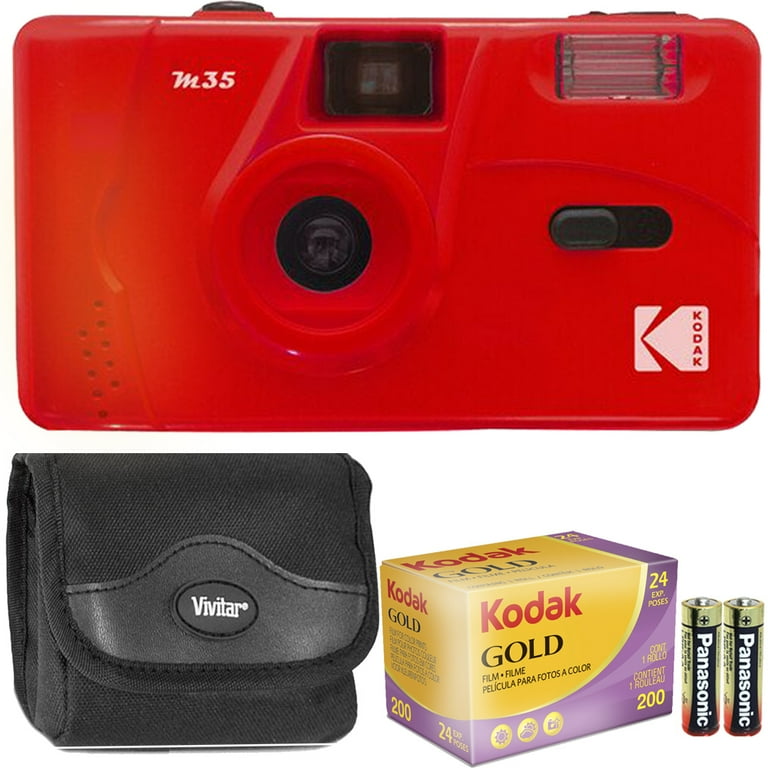 Kodak Vintage Retro M35 35mm Reusable Film Camera with Flash Flame Scarlet Red with GOLD 200 Color Negative Film and More Best Basic Gift