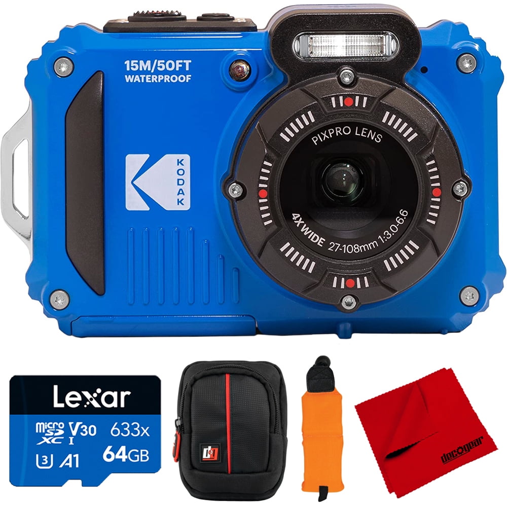 Kodak WPZ2BL PIXPRO Full HD Rugged Waterproof Digital Camera, 16MP, Blue Bundle with Lexar 64GB