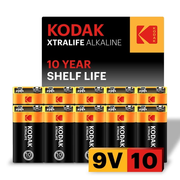 KODAK 9V Alkaline Batteries (10 Pack) Smoke Alarm Battery, 6LR61 PP3