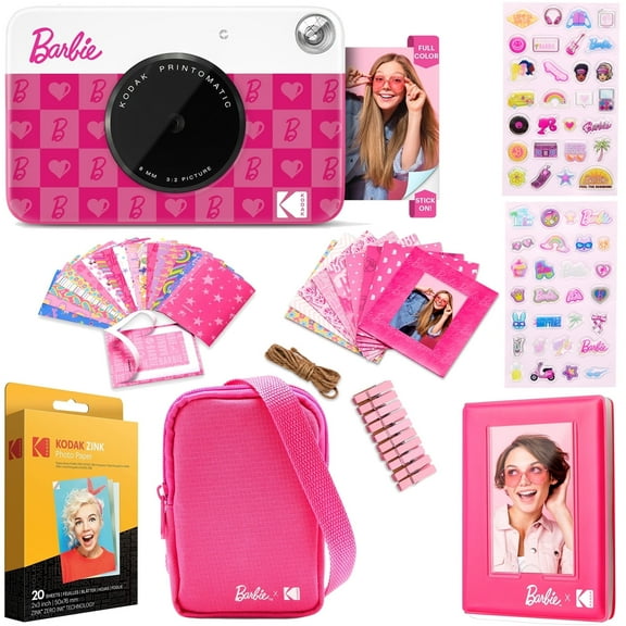 Kodak X Barbie Printomatic Instant Digital Camera with ZINK Zero Ink, 5MP, 2x3 Prints, Gift Bundle