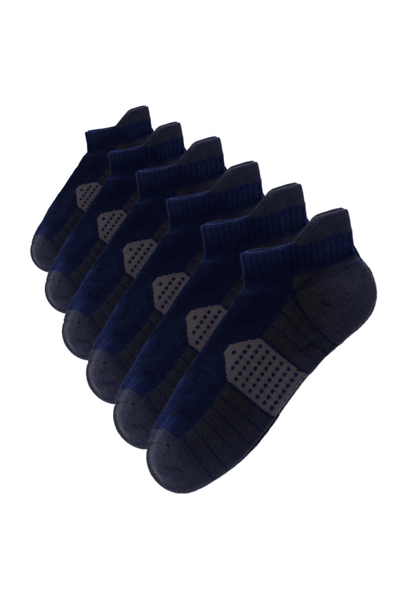 JQ Copper Infused Athletic Ankle Socks for Running Hiking Low Cut Cushion Socks Moisture Odor Control Compression Arch Support 6 Pairs Navy