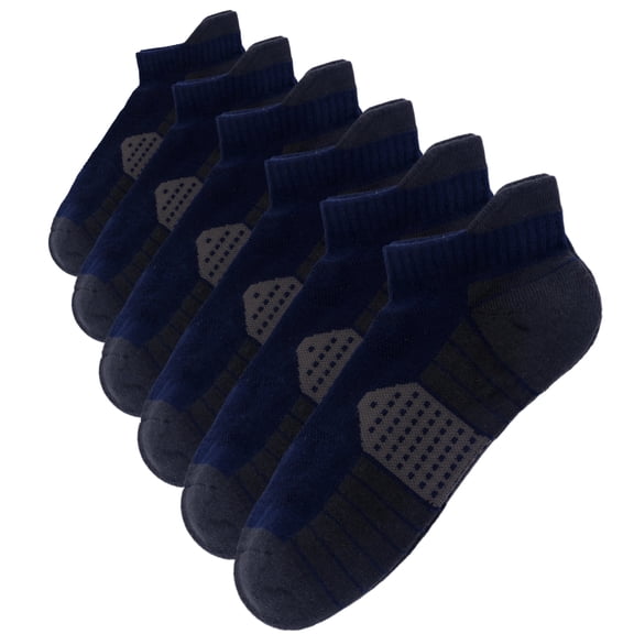 JQ Copper Infused Athletic Ankle Socks for Running Hiking Low Cut Cushion Socks Moisture Odor Control Compression Arch Support 6 Pairs Navy