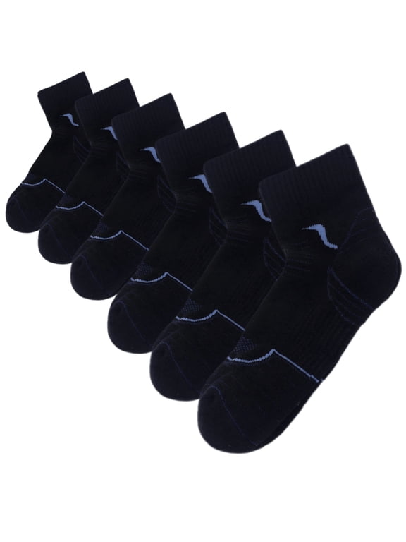 JQ Copper Infused Hiking Socks 6-Pack - Odor Resistant, Cushioned Ankle Support for Walking & Outdoor Activities-Black
