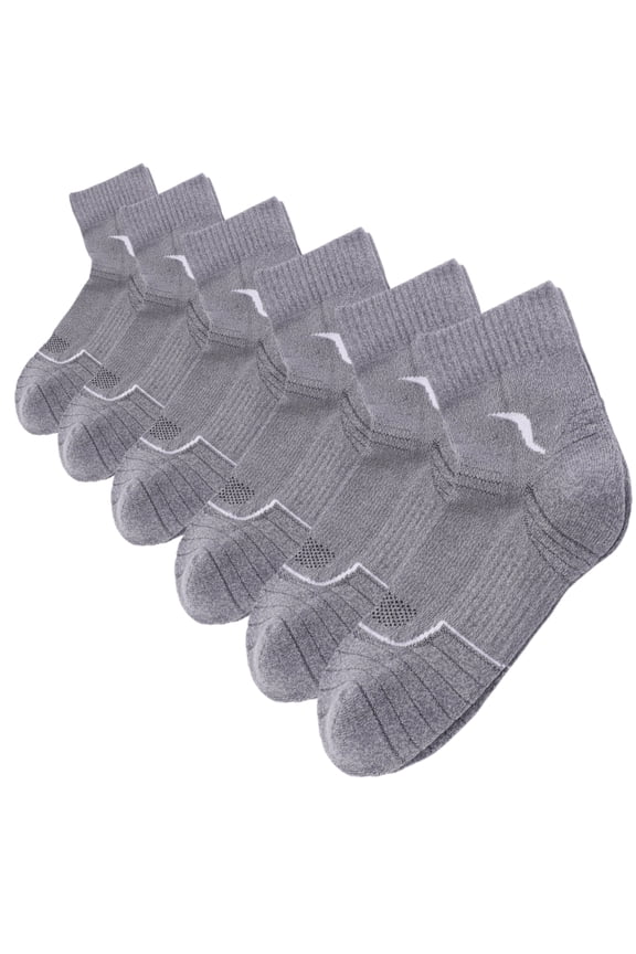JQ Copper Infused Hiking Socks 6-Pack - Odor Resistant, Cushioned Ankle Support for Walking & Outdoor Activities-Grey