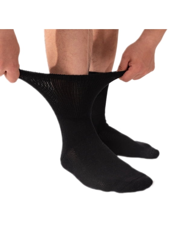 Kodal Copper-Infused Wide Cuff Socks for Swollen Feet & Neuropathy 3 Pair Non-Binding Diabetic Socks with Cushion, Men Women, Black