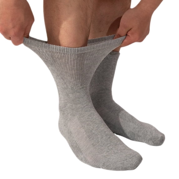Kodal Copper-Infused Wide Cuff Socks for Swollen Feet & Neuropathy 3 Pair Non-Binding Diabetic Socks with Cushion, Men Women, Grey