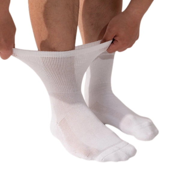 Kodal Copper-Infused Wide Cuff Socks for Swollen Feet & Neuropathy 3 Pair Non-Binding Diabetic Socks with Cushion, Men Women, White