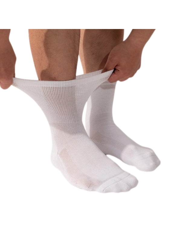 Kodal Copper-Infused Wide Cuff Socks for Swollen Feet & Neuropathy 3 Pair Non-Binding Diabetic Socks with Cushion, Men Women, White