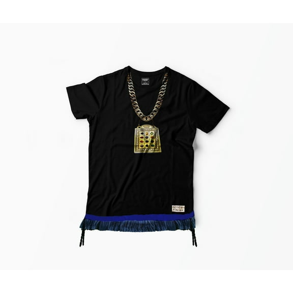 Kodesh Fresh Gold Ephod Cuban Links Hebrew Israelite Black T-Shirt with Fringes