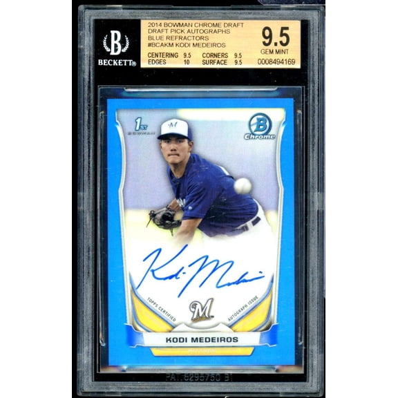Kodi Medeiros Rookie Card 2014 Bowman Chrome Auto Blue Refractor #Bcakm BGS 9.5