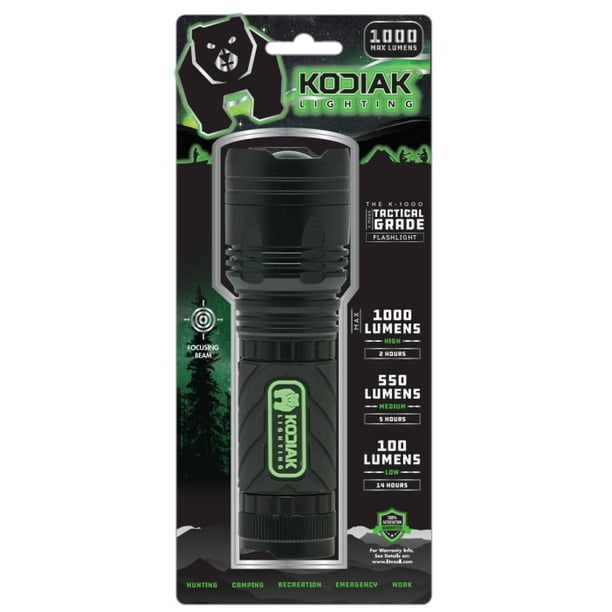 Kodiak 1000 Lumen COB LED Rubber Grip Tactical Flashlight with 4 AAA