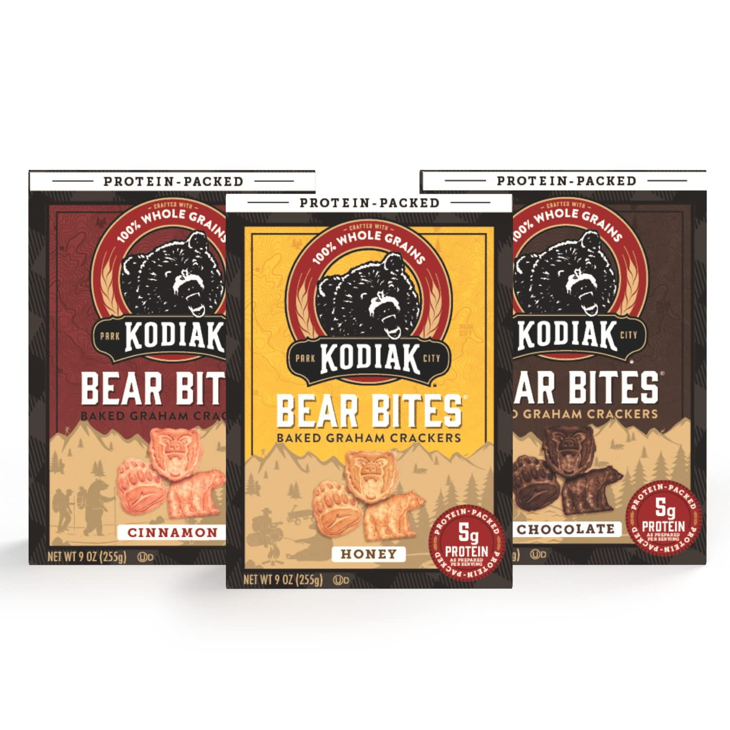 Kodiak Cakes Bear Bites Graham Crackers Variety Pack Honey, Chocolate & Cinnamon Snacks