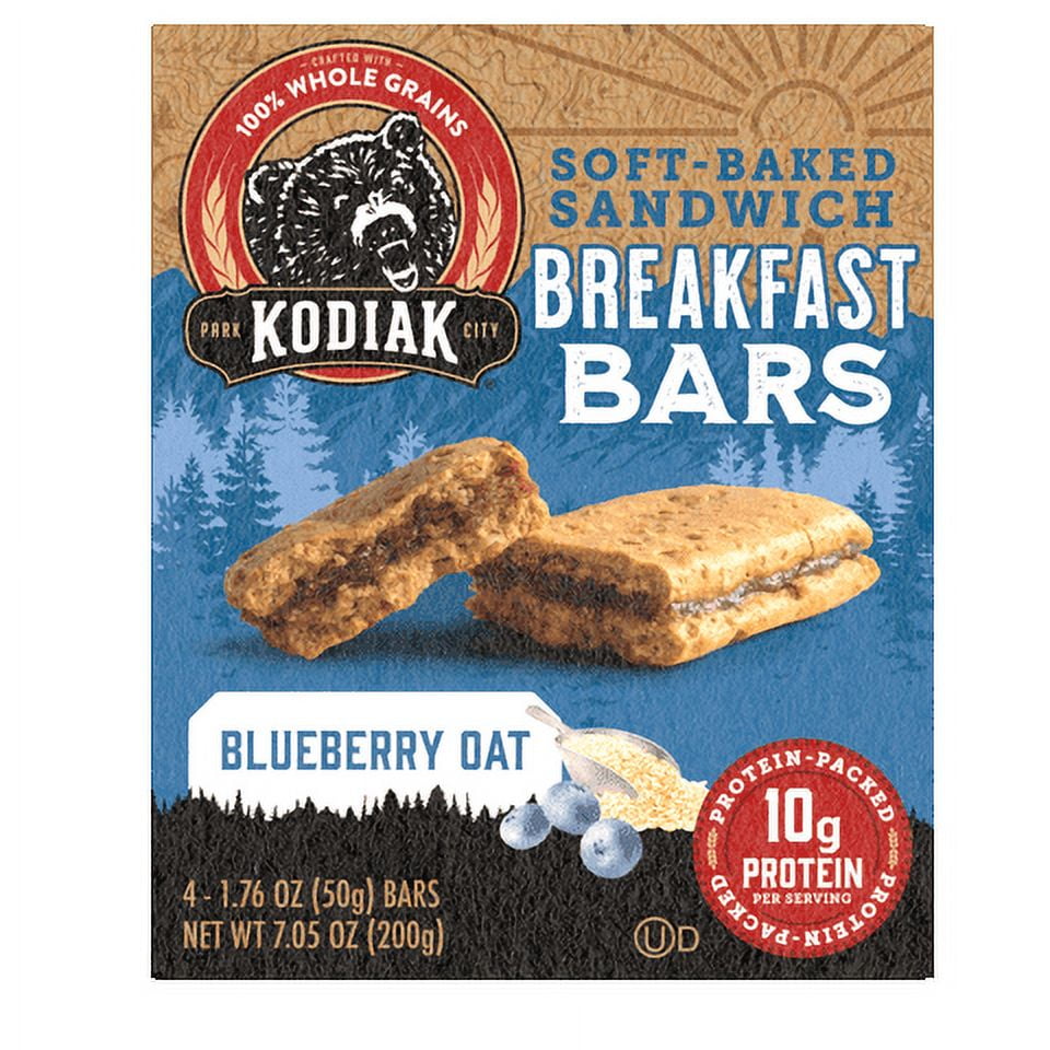 Kodiak Cakes Breakfast Bars Soft Baked Sandwich 100% Whole Grain Blueberry Oat - 7.05 oz Pack of 2