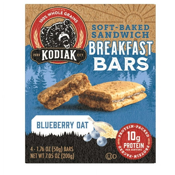 Kodiak Cakes Breakfast Bars Soft Baked Sandwich 100% Whole Grain Blueberry Oat - 7.05 oz Pack of 2