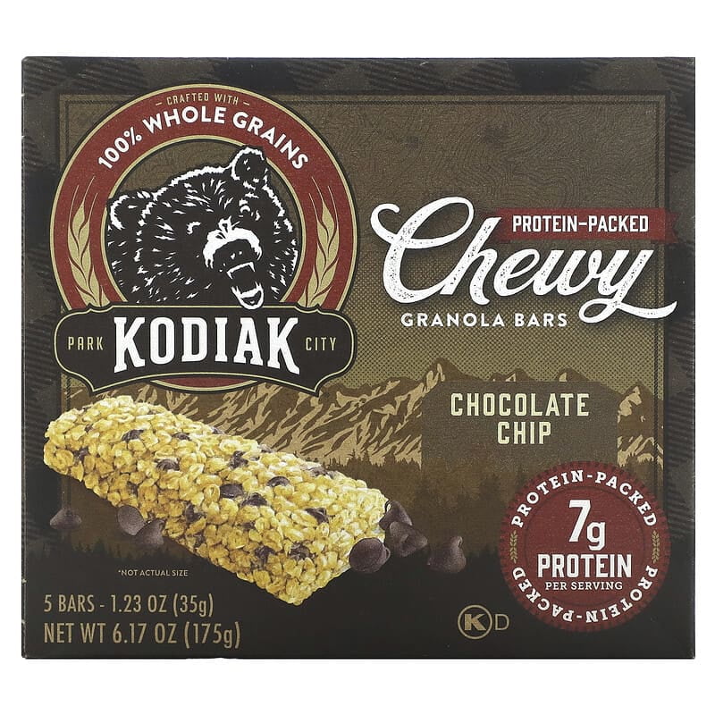 Kodiak Cakes, Chewy Granola Bars, Chocolate Chip, 5 Bars, 1.23 oz (35 g) Each Pack of 2