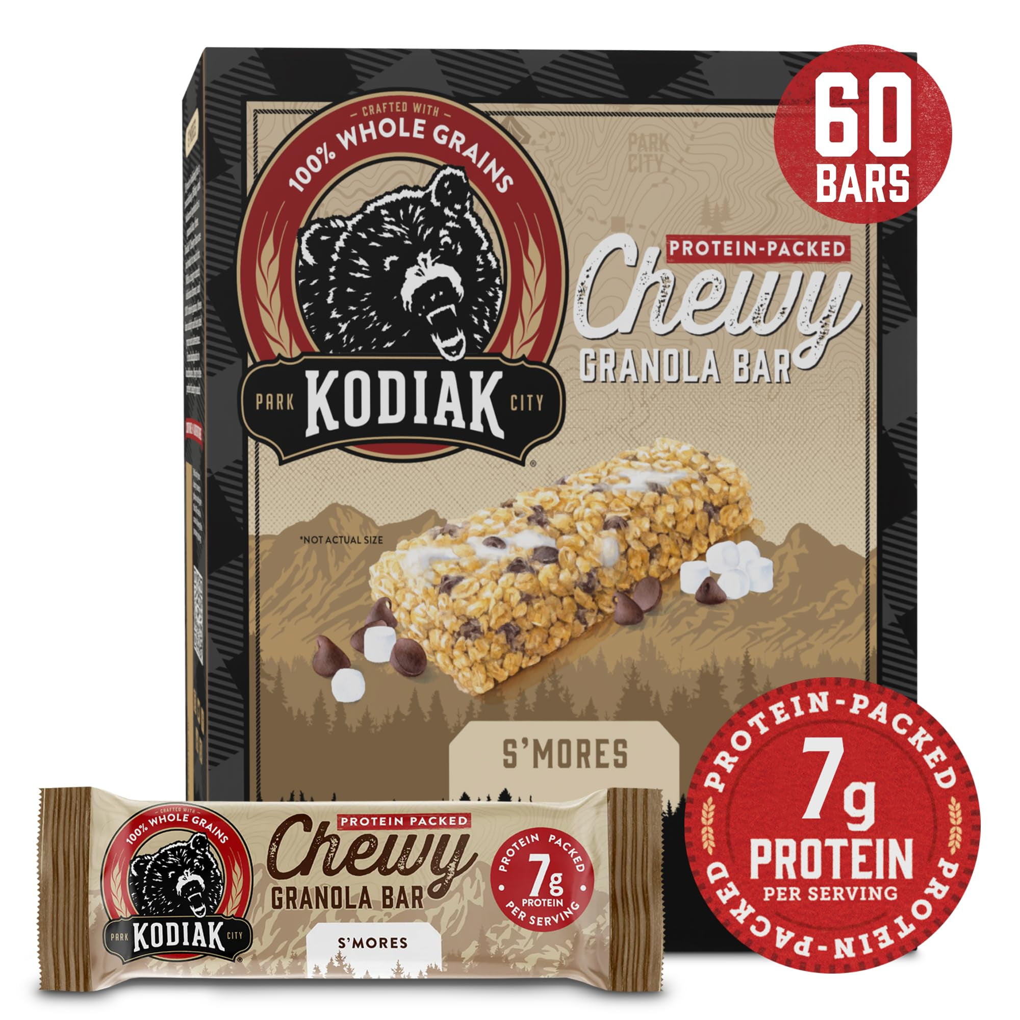 Kodiak Cakes Chewy Granola MFF30 Snack Bars, S'mores, High Protein, 100 ...