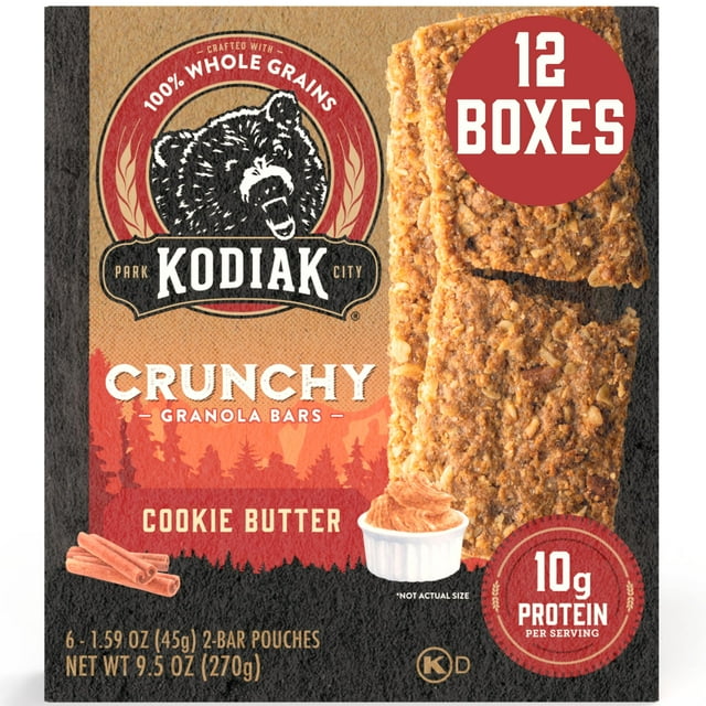 Kodiak Cakes Crunchy Granola TMA3 Snack Bars, Cookie Butter, High