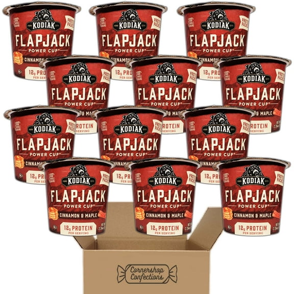 Kodiak Cakes Cups Bundle - Cinnamon & Maple Flapjack Power Cups - 12 Cups, Each 2.26 Ounces - 12g of Protein Per Serving, Made With 100% Whole Grains - On The Go in Cornershop Confections Pack
