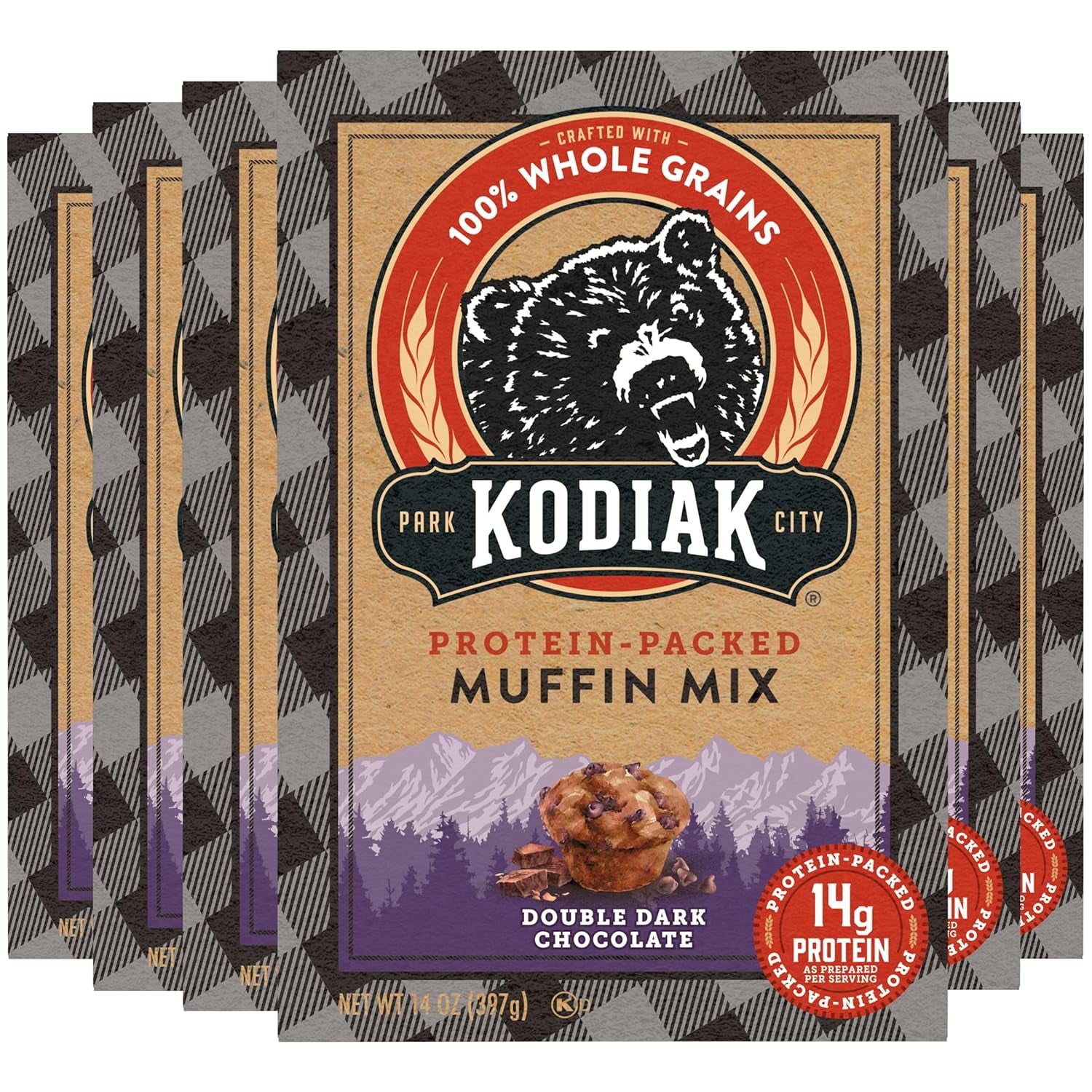 Kodiak Cakes Muffin Baking Mix, Double Dark Chocolate, High Protein, 100% Whole Grains, (Pack of 6)