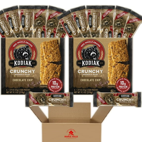 Kodiak Cakes High Proein Chocolae Chip Crunchy Granola Bar 12 Pouch Pack - 24 Bars - 12 2 Bar Pouches - Chocolae Chip Granola Bars - Hike Snack, On-he-Go Breakfas In Box