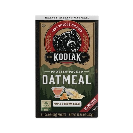 Kodiak Cakes Maple & Brown Sugar Protein-Packed Oatmeal Packets, Box of 6 Instant Oatmeal Packets, NON GMO, 12 Grams of Protein, Kosher Dairy