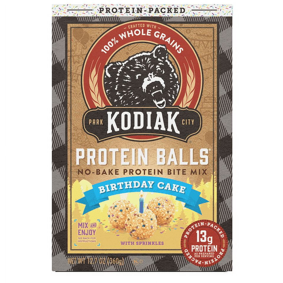Kodiak Cakes No-Bake Protein Bite Mix Protein Balls 100% Whole Grain Non GMO Birthday Cake - 7.05 oz Pack of 2