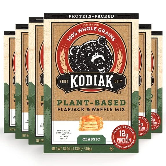 Kodiak Cakes Plant-Based Classic Flapjack & Waffle Mix, 18 Oz, (Pack of 6)