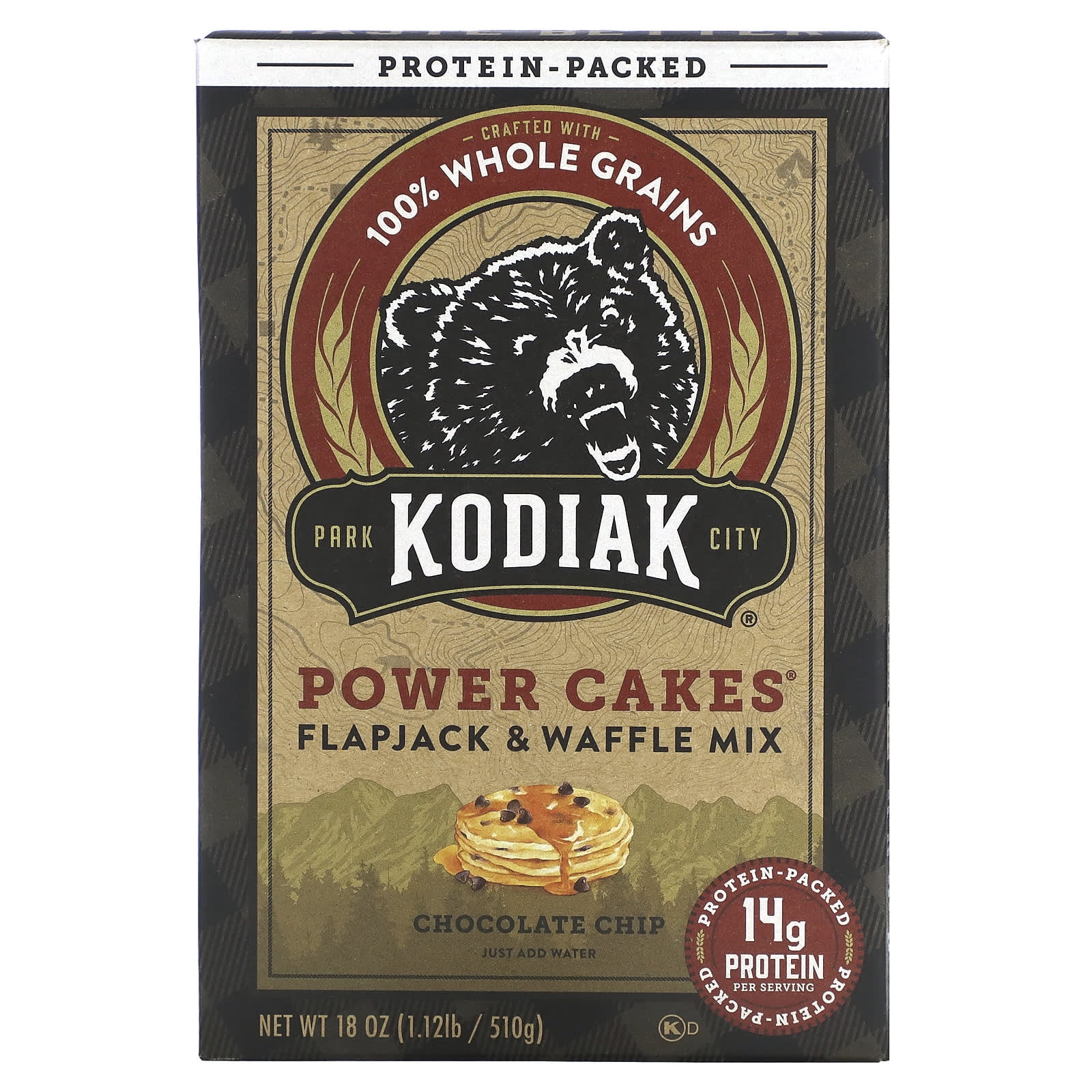 Kodiak Cakes, Power Cakes, Flapjack & Waffle Mix, Chocolate Chip, 18 oz (510 g) Pack of 2